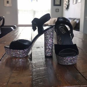 Glittery platform heel